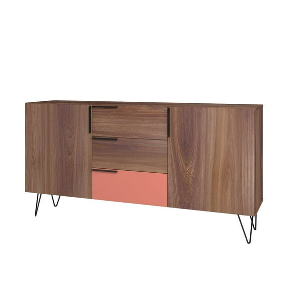 Manhattan Comfort Beekman 4 Shelves Engineered Wood Sideboard in Brown/Pink