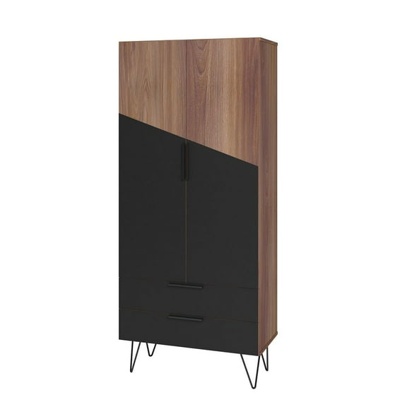 Manhattan Comfort Beekman 6 Shelves Engineered Wood Tall Cabinet in Brown/Black
