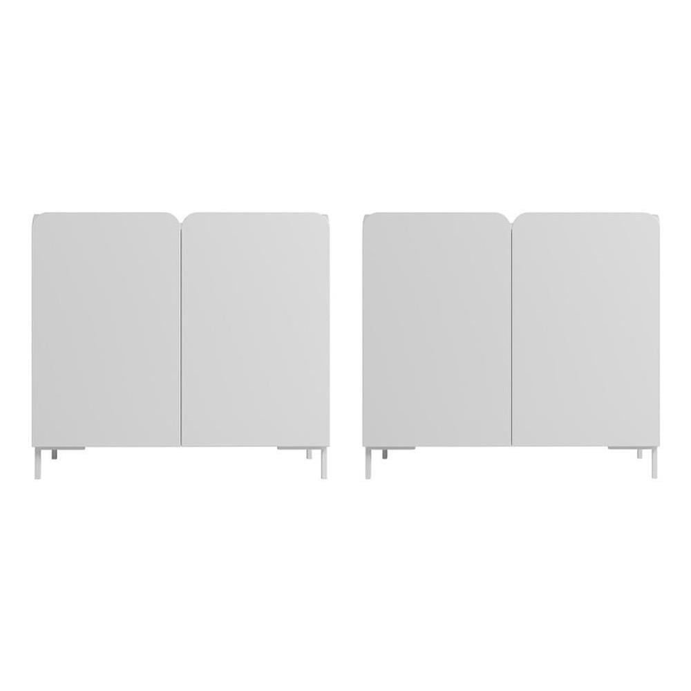 Bogardus White Mid-Century Modern Accent Cabinets Set of 2 with Metal Legs