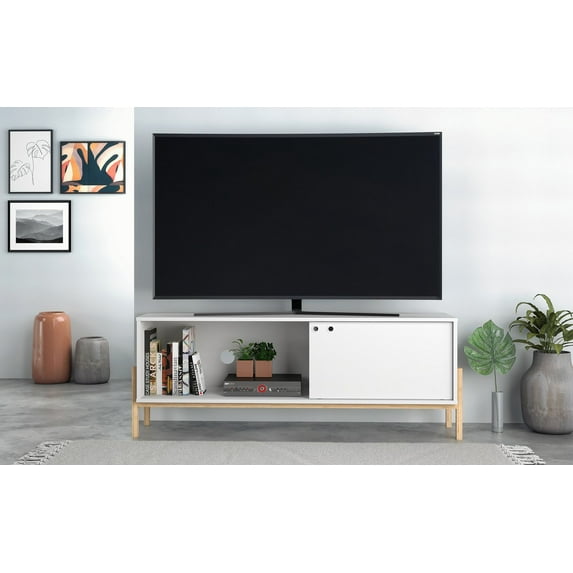 Manhattan Comfort Bowery 2 Shelves Wood TV Stand for TVs up to 50" in White