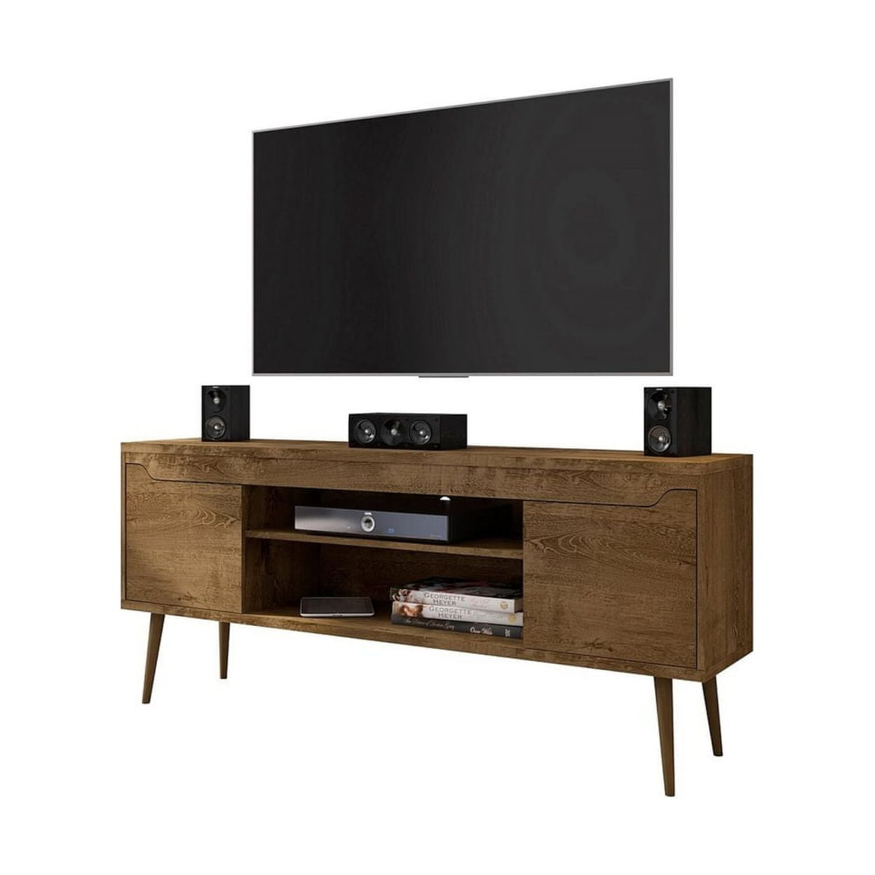 Rustic Brown Solid Wood TV Stand with Cabinets
