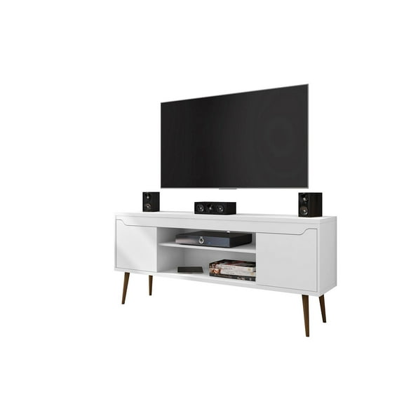 Manhattan Comfort Bradley 4 Shelves Wood TV Stand for TVs up to 60" in White