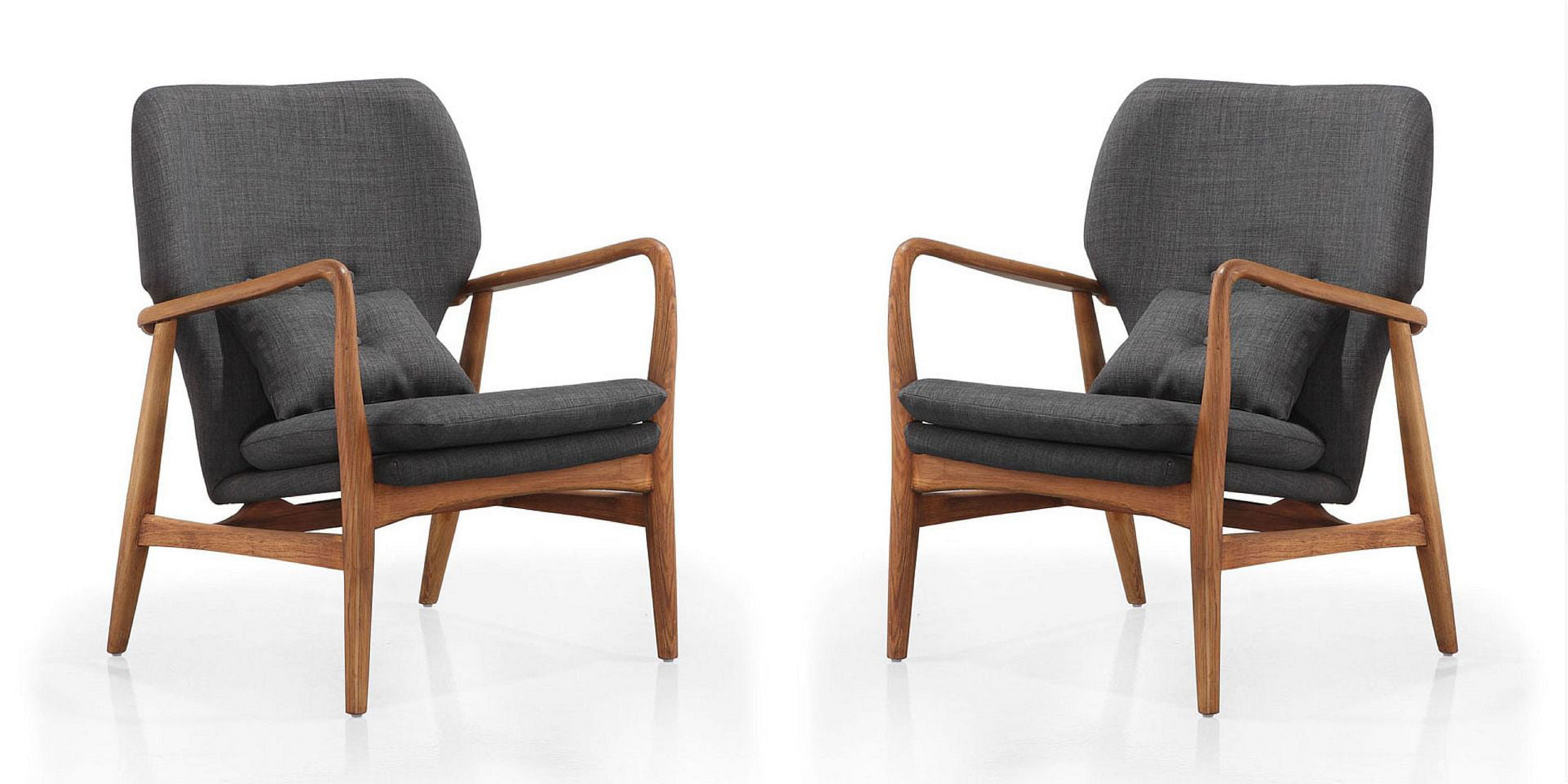 Mid Century Modern Charcoal Linen Weave & Walnut Wood Accent Chair