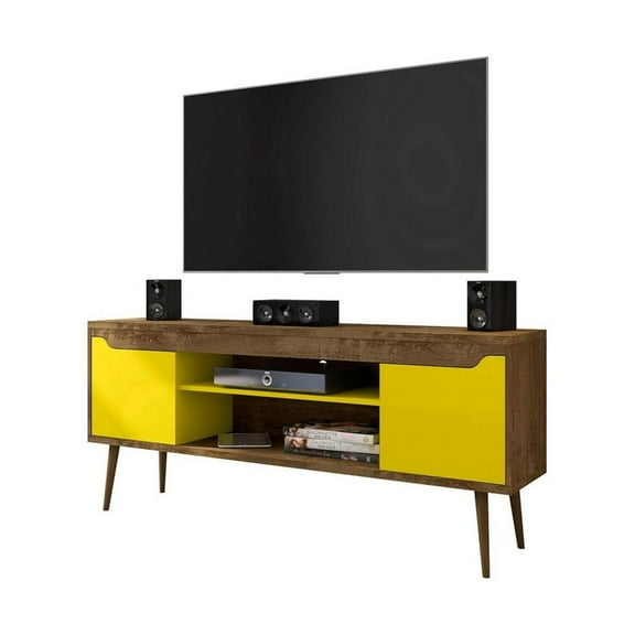 Manhattan Comfort Bradley Wood TV Stand for TVs up to 60" in Rustic Brown/Yellow