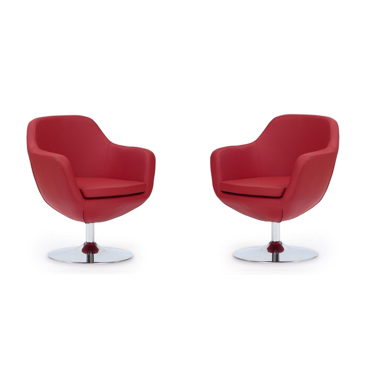 Polished Chrome Red Faux Leather 27" Swivel Egg Accent Chair