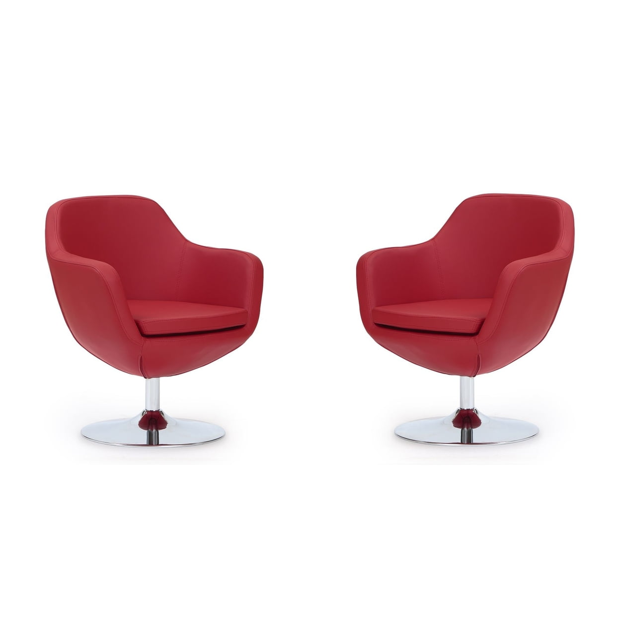 Polished Chrome Red Faux Leather 27" Swivel Egg Accent Chair