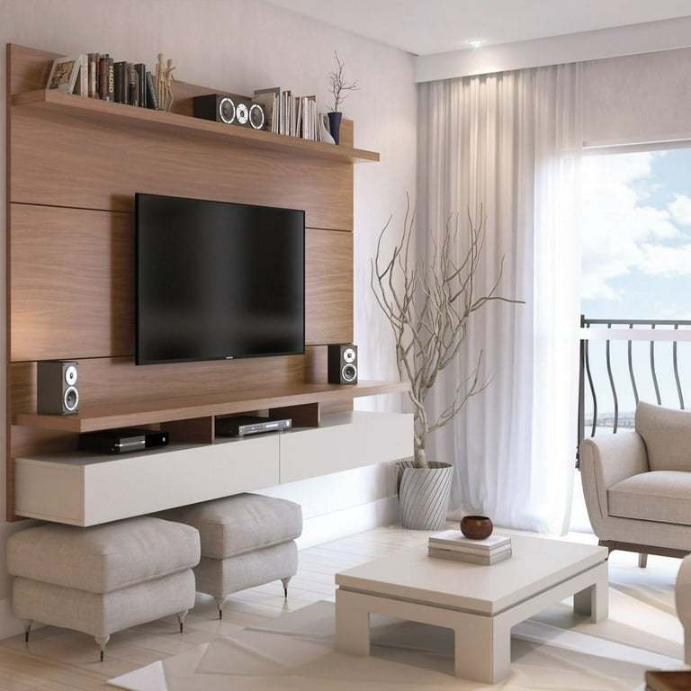 Manhattan Comfort City 1.8 Floating Wall Theater Entertainment Center in Maple Cream and Off White
