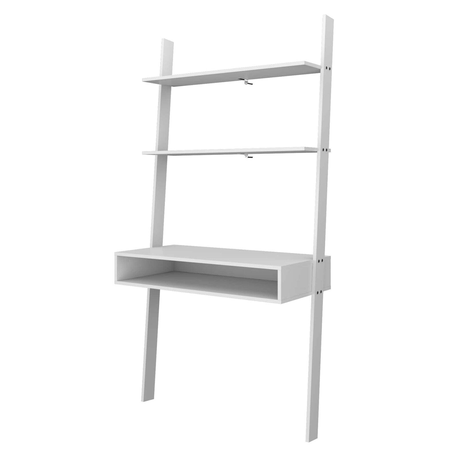 Cooper Ladder Desk with 2 Floating Shelves in White