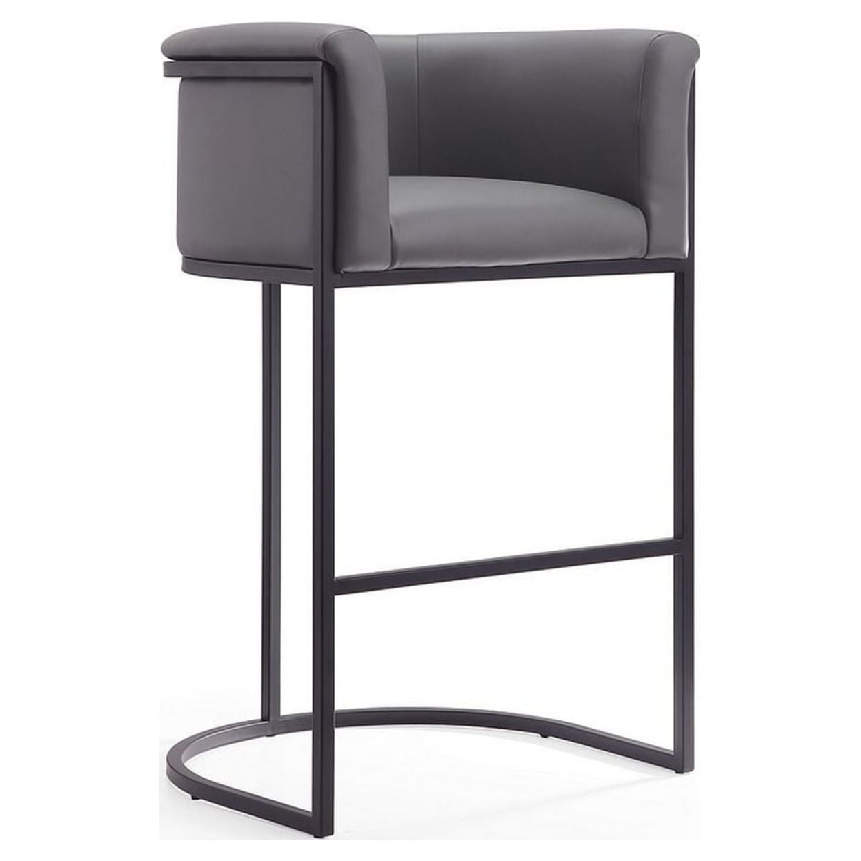 Gray Upholstered Metal Frame Barrel Bar Stool