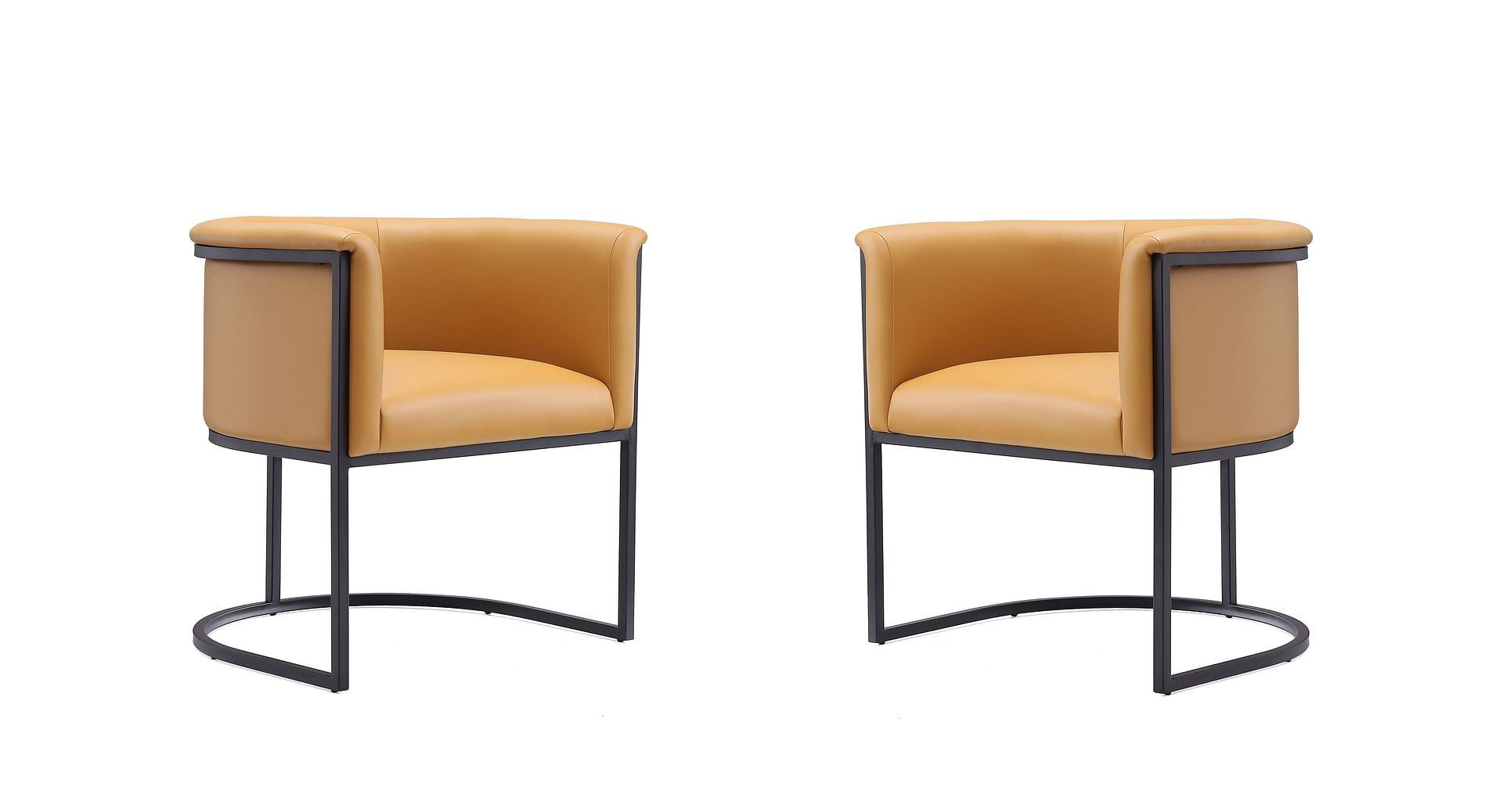 Sculptural Saddle Faux Leather Arm Chair with Metal Frame