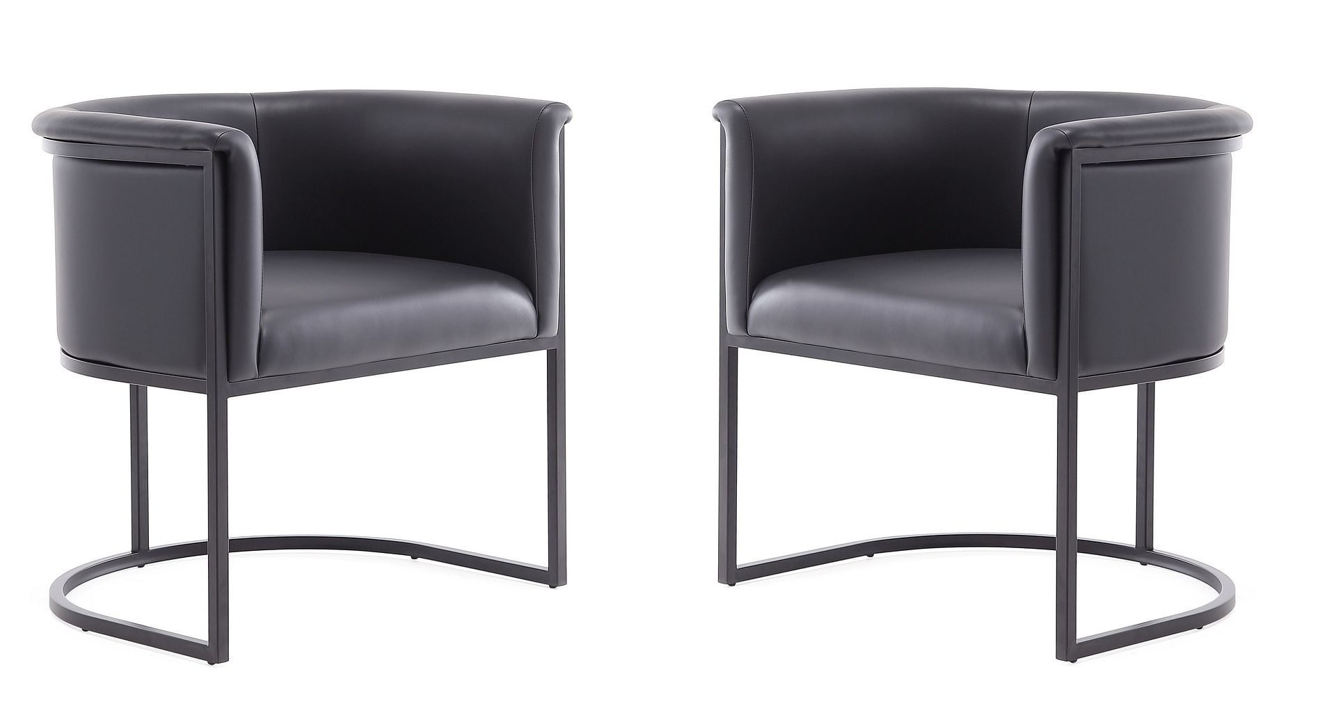 Modern Black Faux Leather Upholstered Metal Arm Dining Chairs, Set of 2