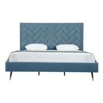 Manhattan Comfort Crosby King-Size Bed with Solid Wood Frame in Blue