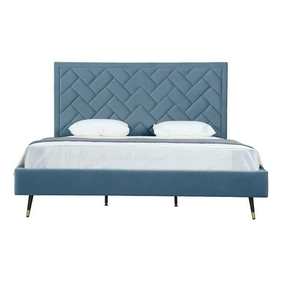 Manhattan Comfort Crosby King-Size Bed with Solid Wood Frame in Blue