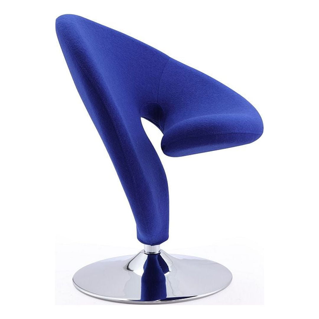 Blue Wool Blend Swivel Accent Chair with Chrome Base