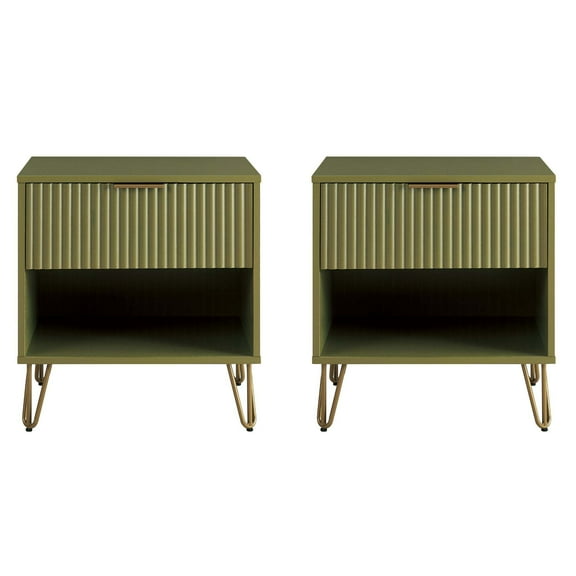 Manhattan Comfort DUMBO 1.0 Nightstand in Olive Green - Engineered Wood-Set of 2