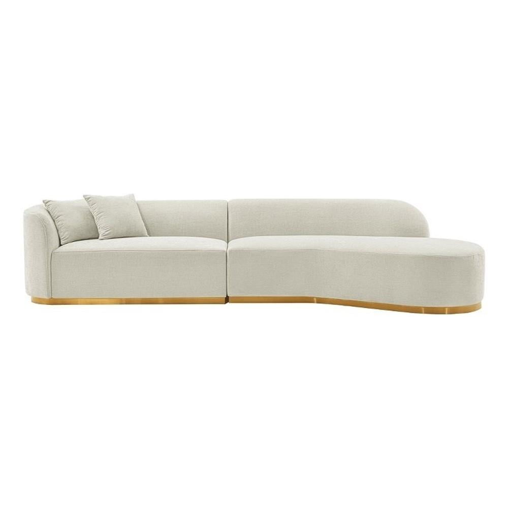 Ivory Linen Upholstered 2-Piece Sectional Sofa with Golden Base