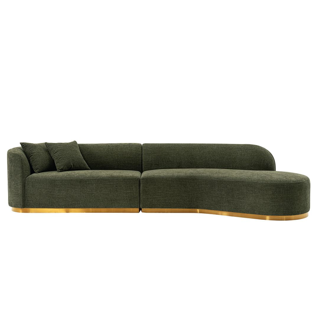 Olive Green Linen 132" 2-Piece Sectional Sofa with Golden Base