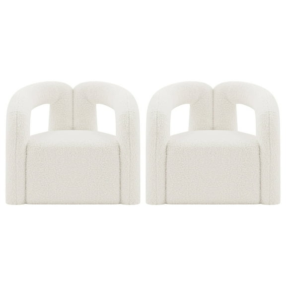 Manhattan Comfort Darian Boucle Accent Chair from Solid Wood in Cream (Set of 2)