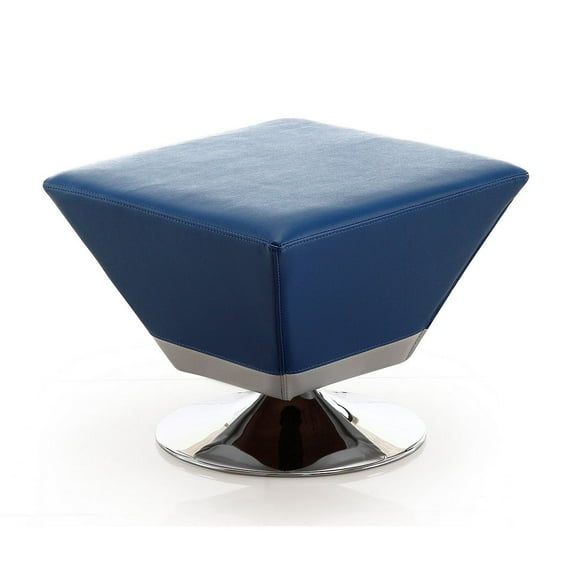 Manhattan Comfort Diamond Faux Leather Swivel Ottoman in Blue