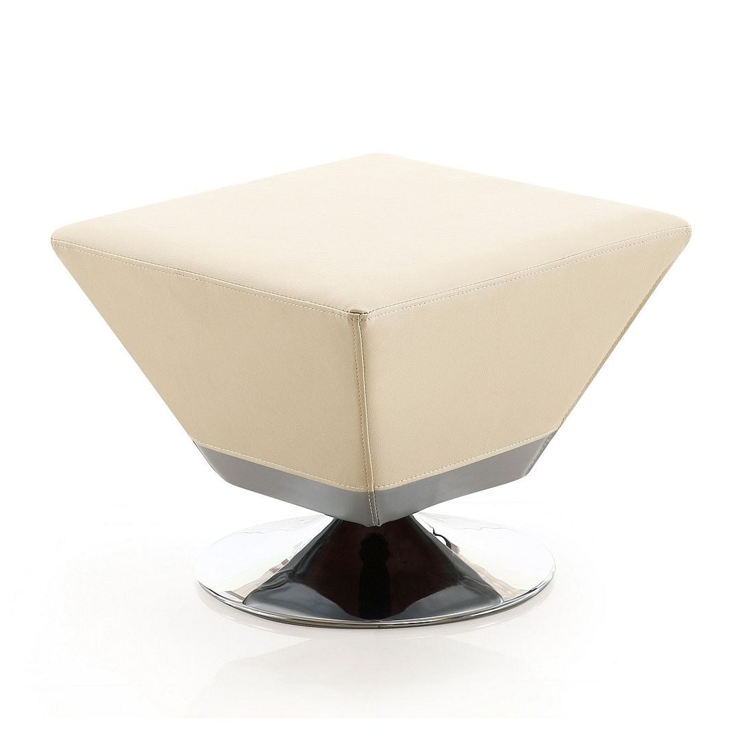 Diamond Tan Faux Leather Swivel Ottoman with Polished Chrome Base