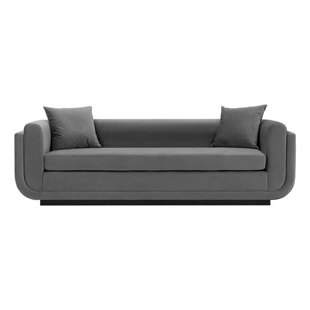 Edmonda Dark Gray Velvet Upholstered Sofa with Pillows
