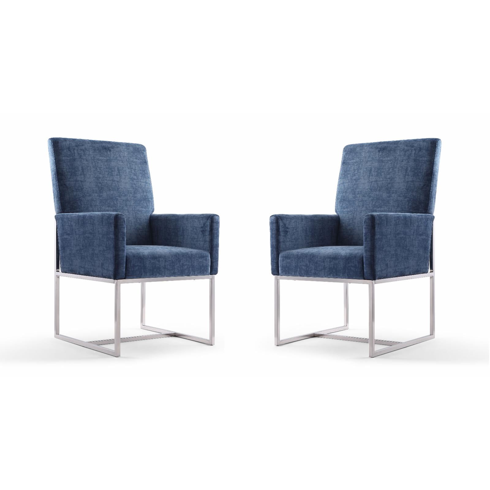 Luxurious Blue Velvet Upholstered High-Back Metal Armchair