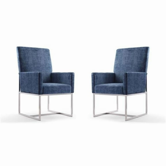 Manhattan Comfort Element 18.9" Velvet Dining Armchair in Blue (Set of 2)