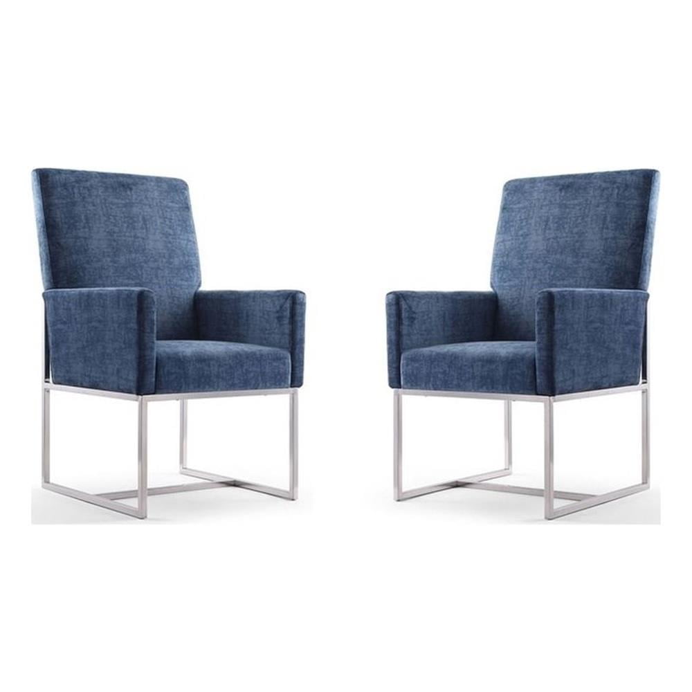 Luxurious Blue Velvet Upholstered High-Back Metal Armchair