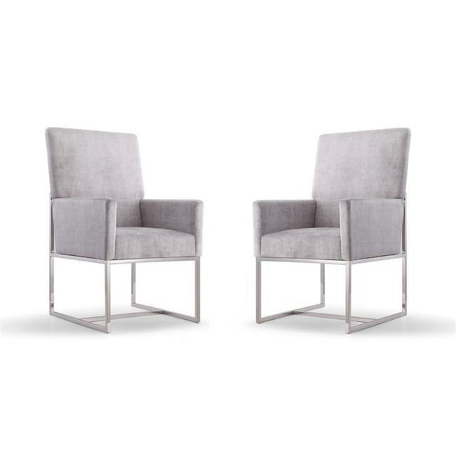 Manhattan Comfort Element 18.9" Velvet Dining Armchair in Gray (Set of 2)
