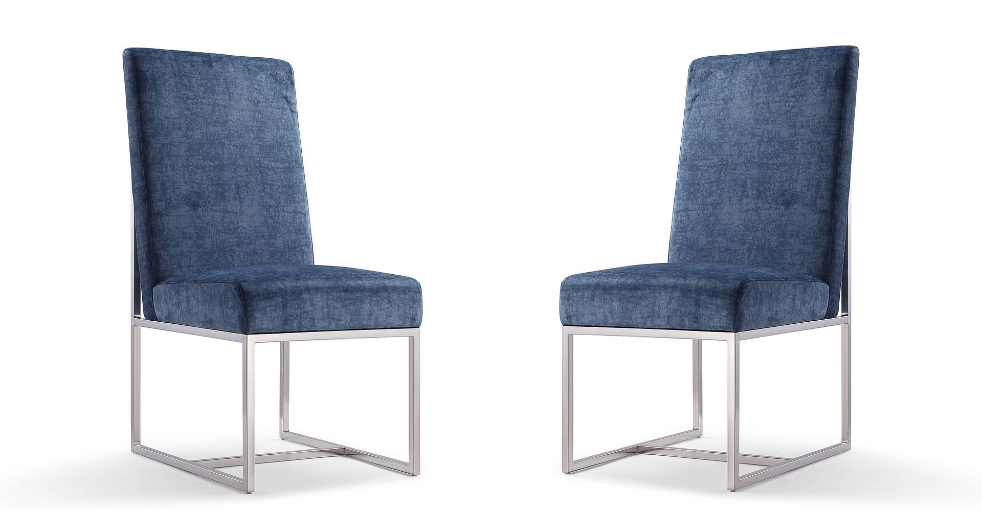 High-Back Blue Velvet Upholstered Arm Chair with Metal Frame