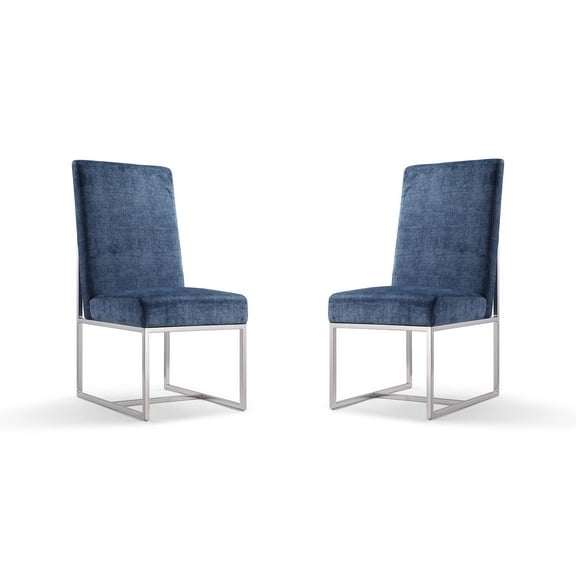 Manhattan Comfort Element 18.9" Velvet Dining Chair in Blue (Set of 2)