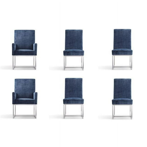 Manhattan Comfort Element 18.9" Velvet Dining Chair in Blue (Set of 6)