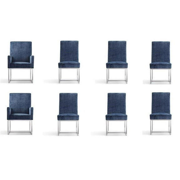 Manhattan Comfort Element 18.9" Velvet Dining Chair in Blue (Set of 8)