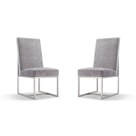 Manhattan Comfort Element 18.9" Velvet Dining Chair in Gray (Set of 2)