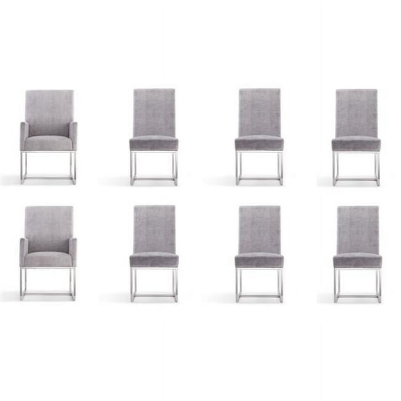 Manhattan Comfort Element 18.9" Velvet Dining Chair in Gray (Set of 8)