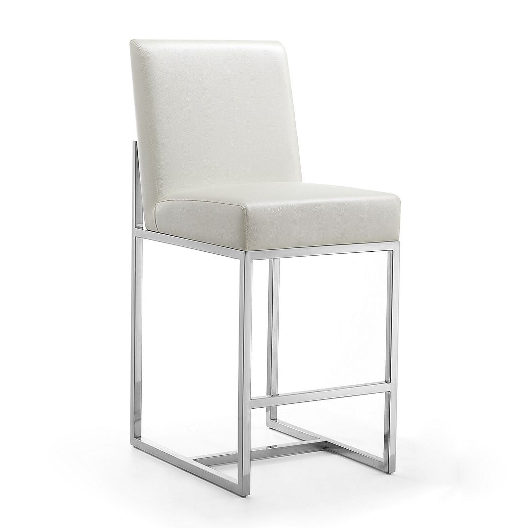 Pearl White Polished Chrome Geometric Counter Stool