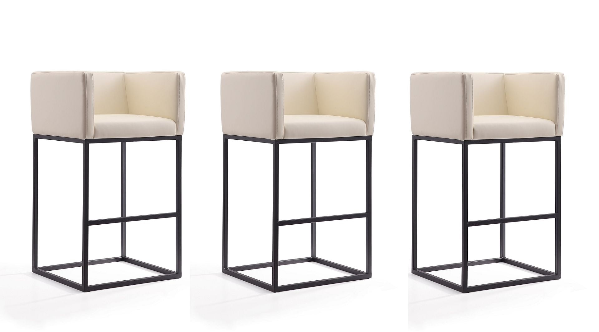 Embassy Cream Faux Leather and Black Metal Barstool Set of 3