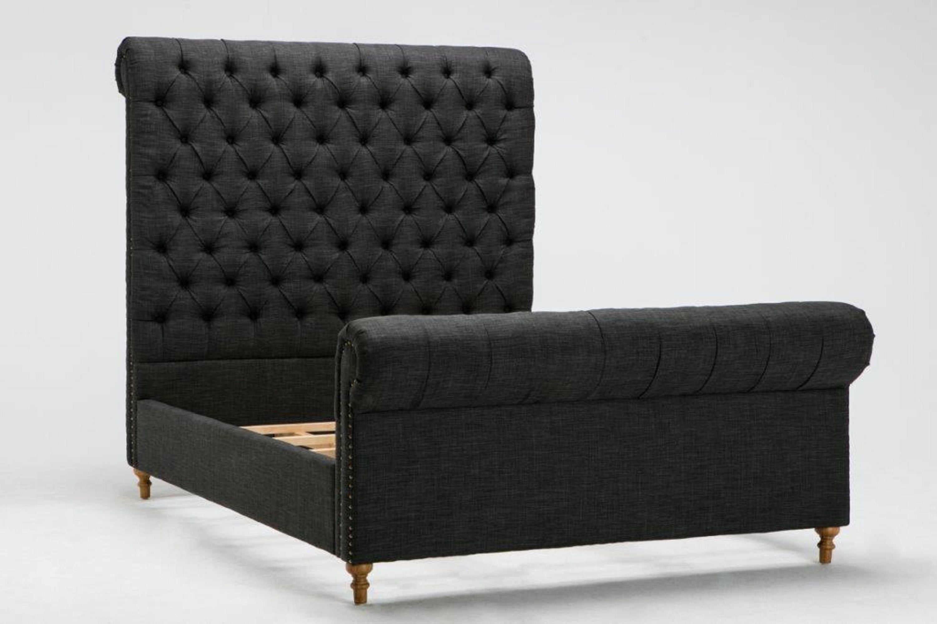Charcoal Full Upholstered Wood Frame Bed with Tufted Headboard