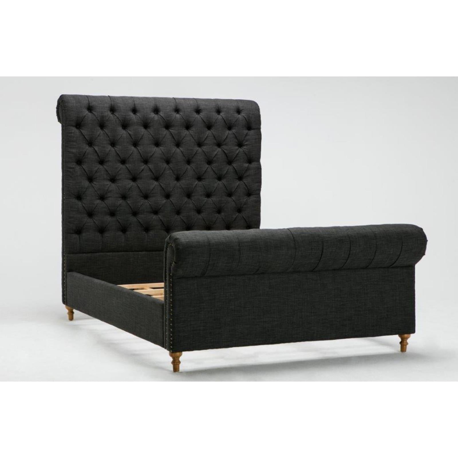 Charcoal Full Upholstered Wood Frame Bed with Tufted Headboard