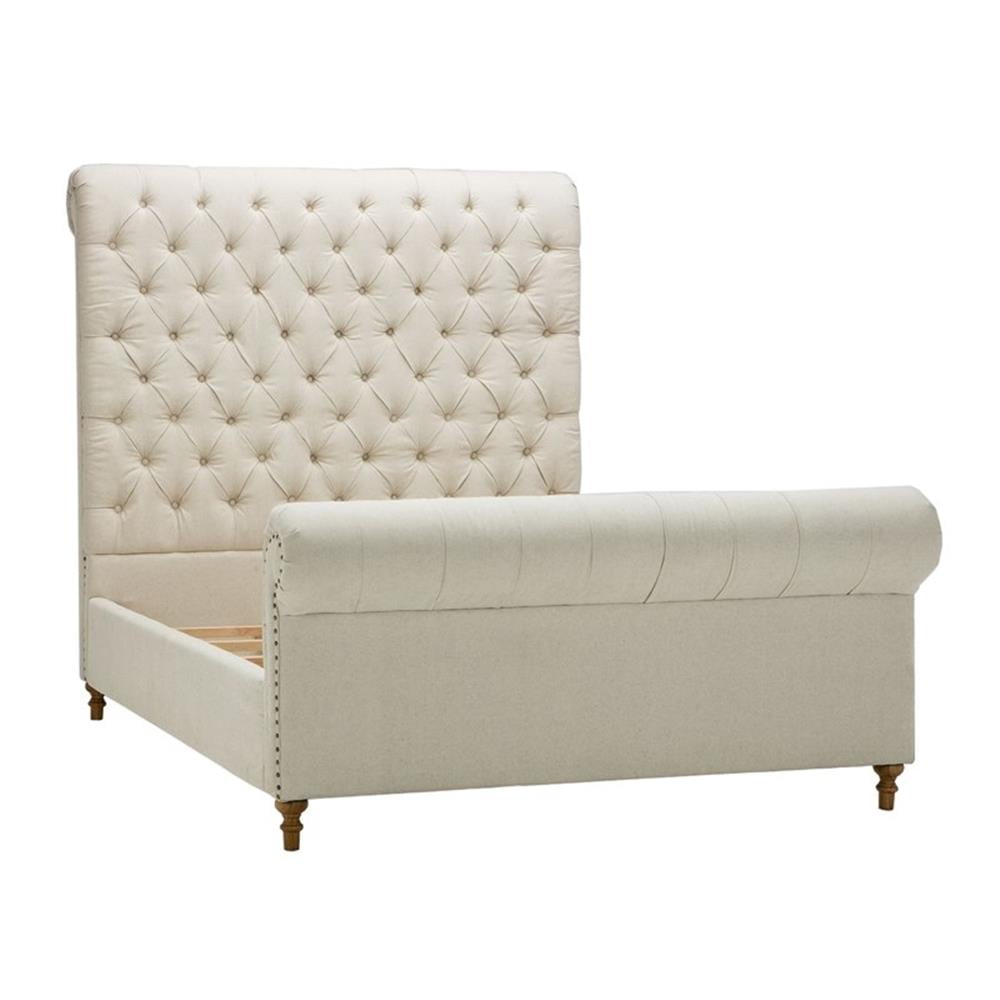 Elegant Cream Full Bed with Tufted Upholstered Headboard and Wood Frame