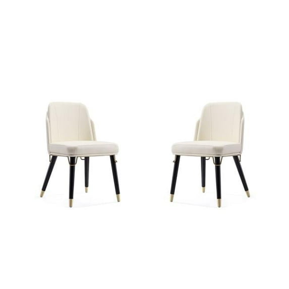 Manhattan Comfort Estelle 18.9" Faux Leather Dining Chair in Cream (Set of 2)