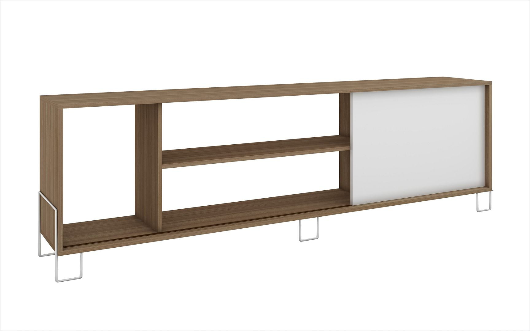 Manhattan Comfort Eye- catching Nacka TV Stand 1.0 with 4 Shelves and 1 Sliding Door in an Oak Frame with a White Door and Feet