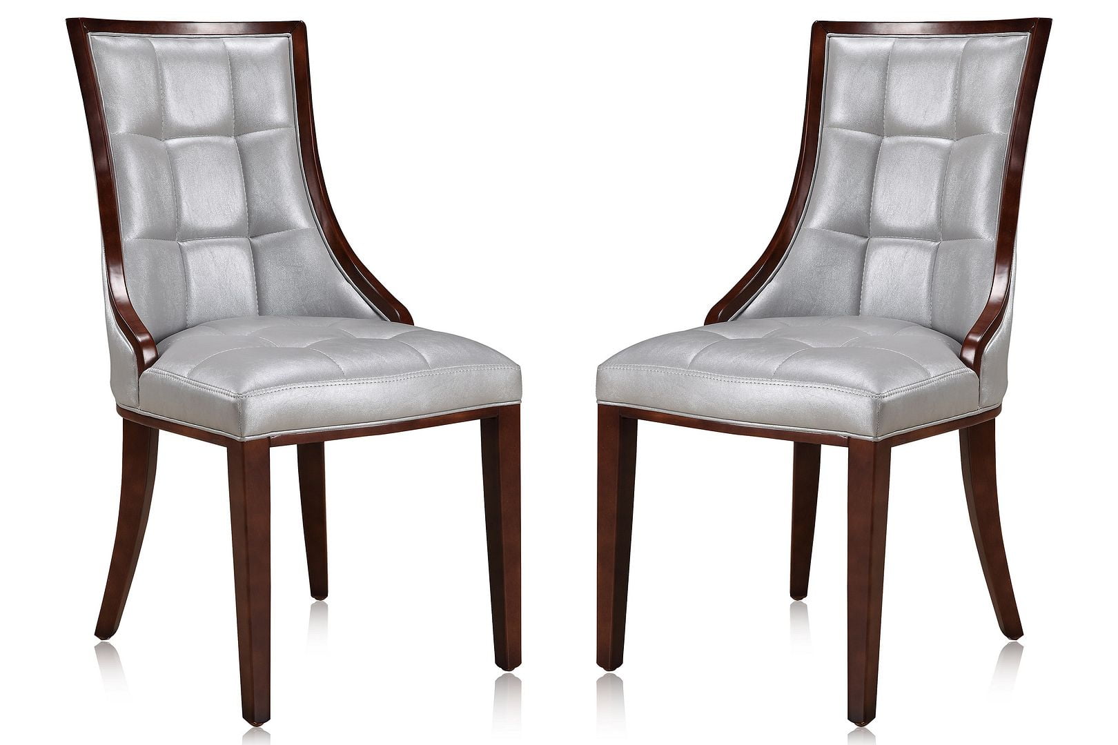 Silver Faux Leather Upholstered Side Chair with Wood Frame