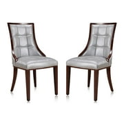 Manhattan Comfort Fifth 18.5" Faux Leather Dining Chair in Silver (Set of 2)