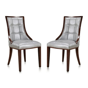 Manhattan Comfort Fifth 18.5" Faux Leather Dining Chair in Silver (Set of 2)