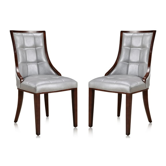 Manhattan Comfort Fifth 18.5" Faux Leather Dining Chair in Silver (Set of 2)
