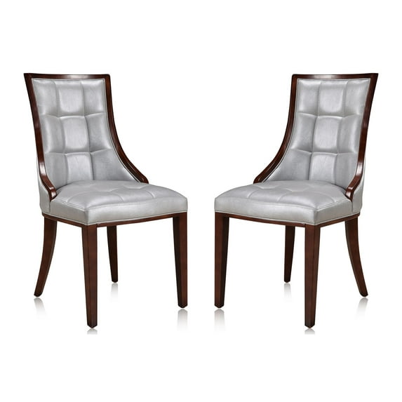 Manhattan Comfort Fifth 18.5" Faux Leather Dining Chair in Silver (Set of 2)