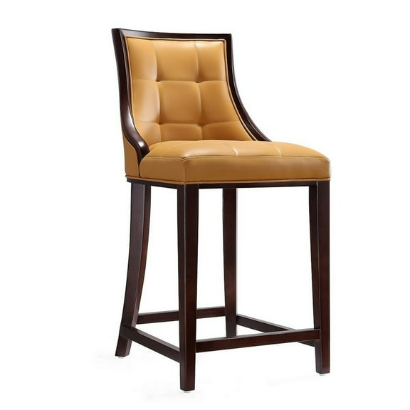 Manhattan Comfort Fifth 26" Faux Leather Counter Stool in Camel Brown/Walnut