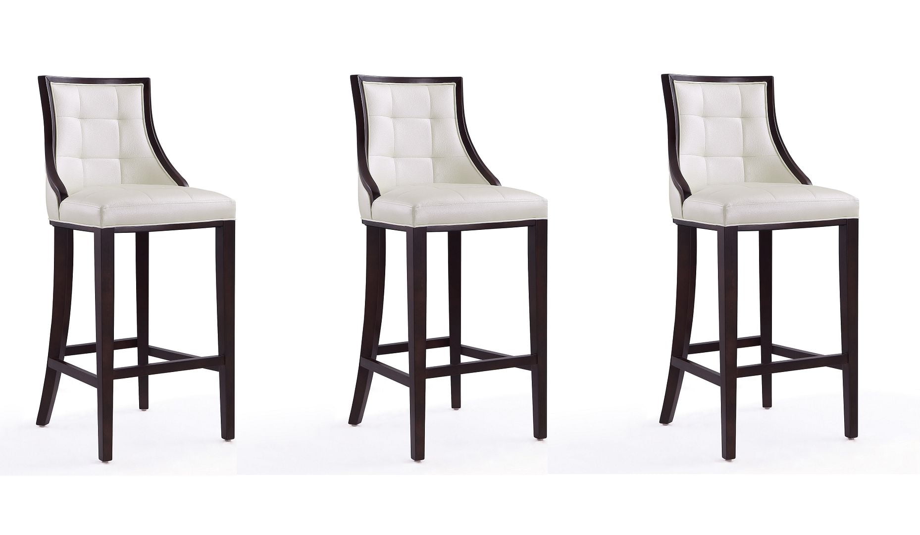 Set of 3 Pearl White Faux Leather Barstools with Beech Wood Frame