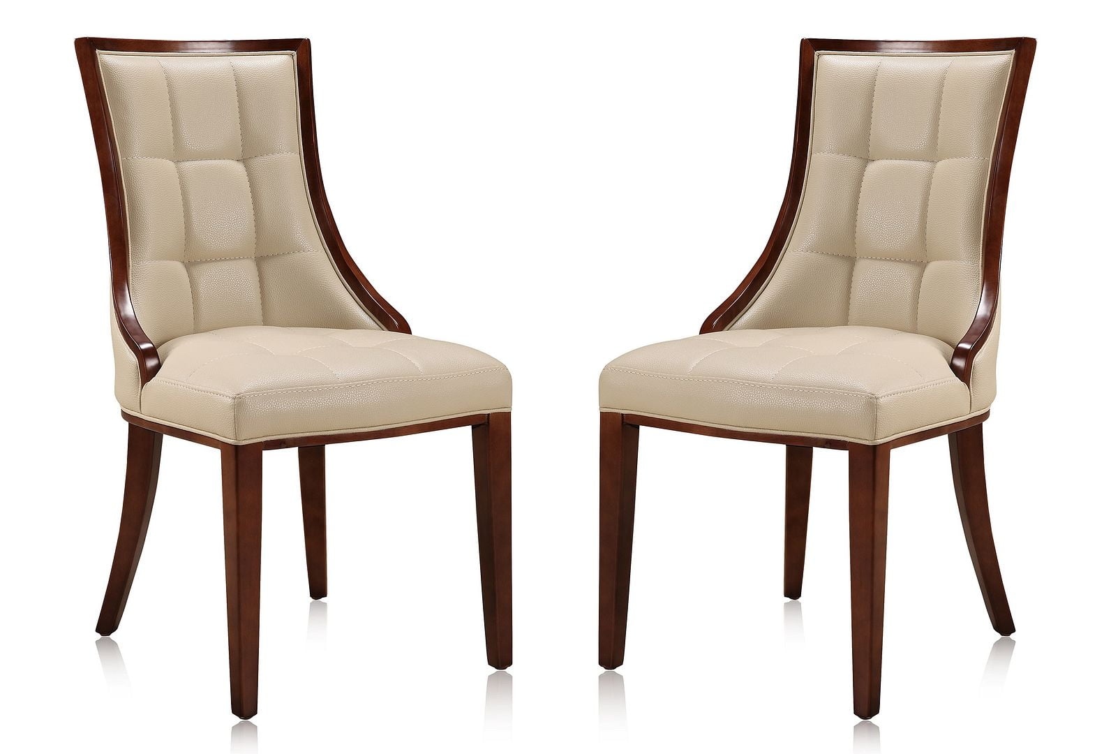 Cream Faux Leather and Walnut Parsons Dining Chairs, Set of 2